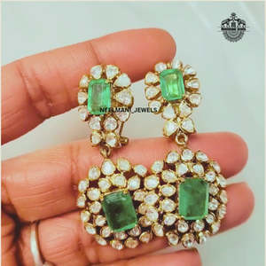 Big Moissanite Polki Earrings - Product Image 5