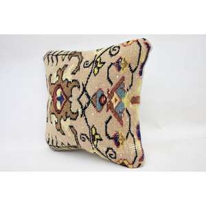 Bohème Vintage 12x12 pouces Beige laine oreiller tissé Kantha Patchwork brodé coussin uni décoratif sol utilisation - Product Image 3