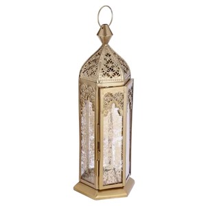 Farol de vela marroquí de hierro dorado hecho a mano con vidrio de colores para decoración del hogar y eventos al precio más bajo - Product Image 5