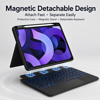 Funda con Teclado Magnético Desmontable de 360 Grados, Touchpad Inalámbrico Retroiluminado, Soporte para Tableta con Soporte para Stylus y Base Multiángulo