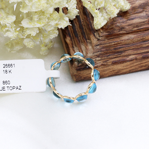 แหวนพลอยบุษราคัมสีฟ้าทำด้วยมือออกแบบทรงกลมสำหรับสตรีแหวนทองคำ18K สีเหลืองขายส่ง - Product Image 2