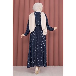 Ensemble jupe en mousseline indigo à pois pour femme avec foulard, motif floral, col à nœud, coupe ample pour printemps/été, inclut un pantalon taille XL - Product Image 6
