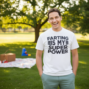 T-shirt con citazioni a tema 'Superpower Farting Habit', Unisex per Adulti, Girocollo, Manica Corta, Abbigliamento Promozionale, Stampa Serigrafica - Product Image 3