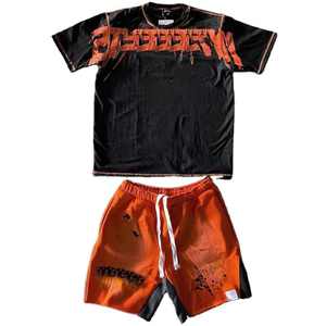 Camiseta de algodón de alta calidad Pantalones cortos con cordón Conjunto de hombre Personalizado Monkey Wash Splice Serigrafía Colección de verano-Fábrica - Product Image 1