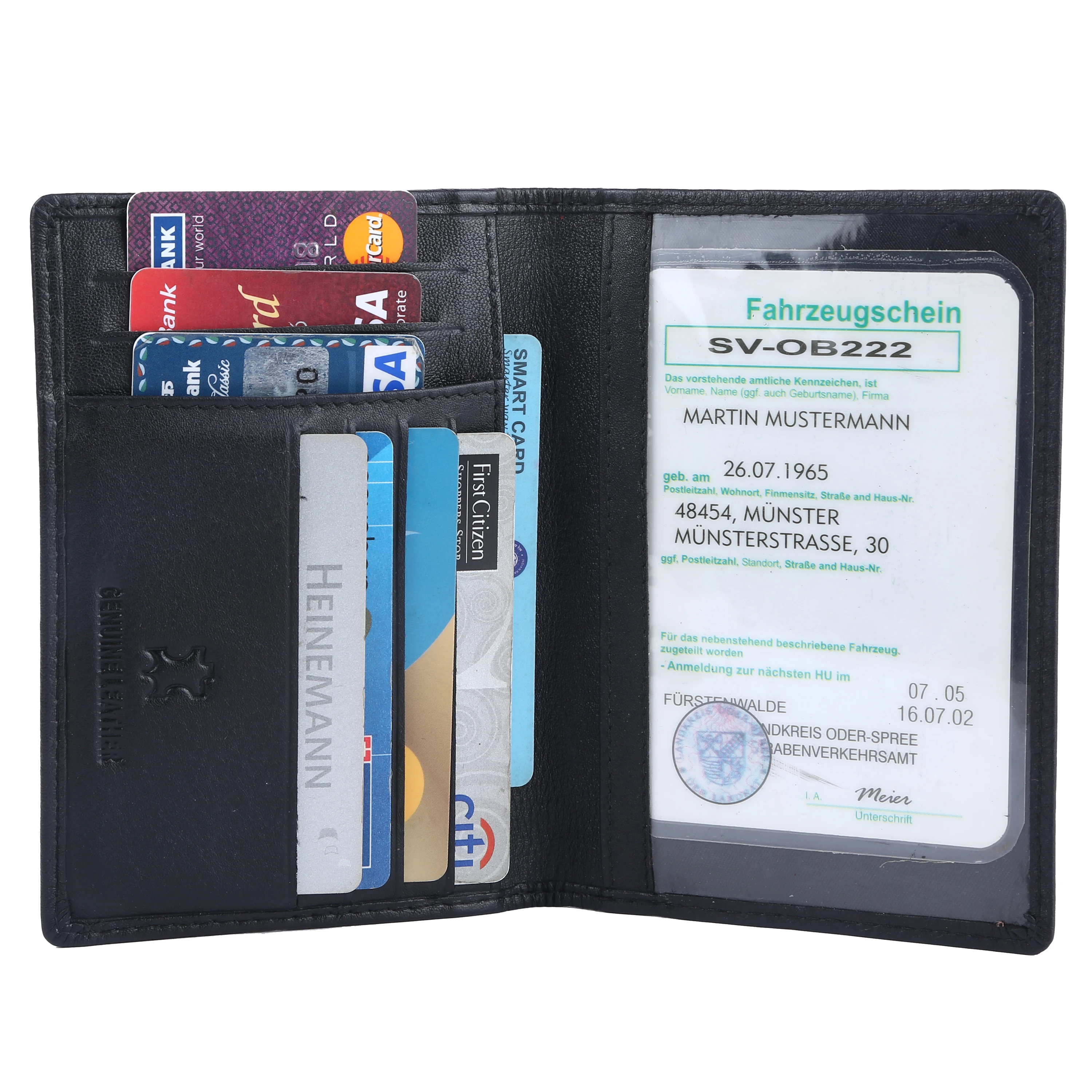 Мужской бумажник из натуральной кожи AM, Классический складной кошелек двойного сложения с отделением для карт и RFID-защитой