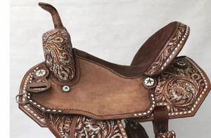 Hermoso sillín floral de cuero occidental con puntada de Buck - Product Image 2