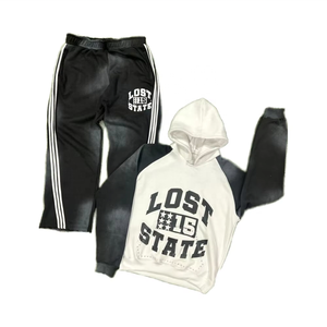 Ensemble streetwear d'hiver pour homme, personnalisé, en polaire polyester épais, délavé à l'acide, respirant, effet délavé soleil, avec strass et double fermeture éclair, coupe courte - Product Image 3