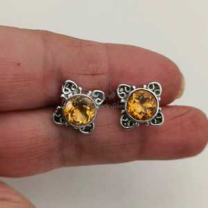 Pendientes de Citrino en Plata de Ley 925, Joyería Artesanal con Piedras Preciosas, Estilo Bohemio, Engaste de Bisel, Regalo para Aniversario y Fiesta - Product Image 2
