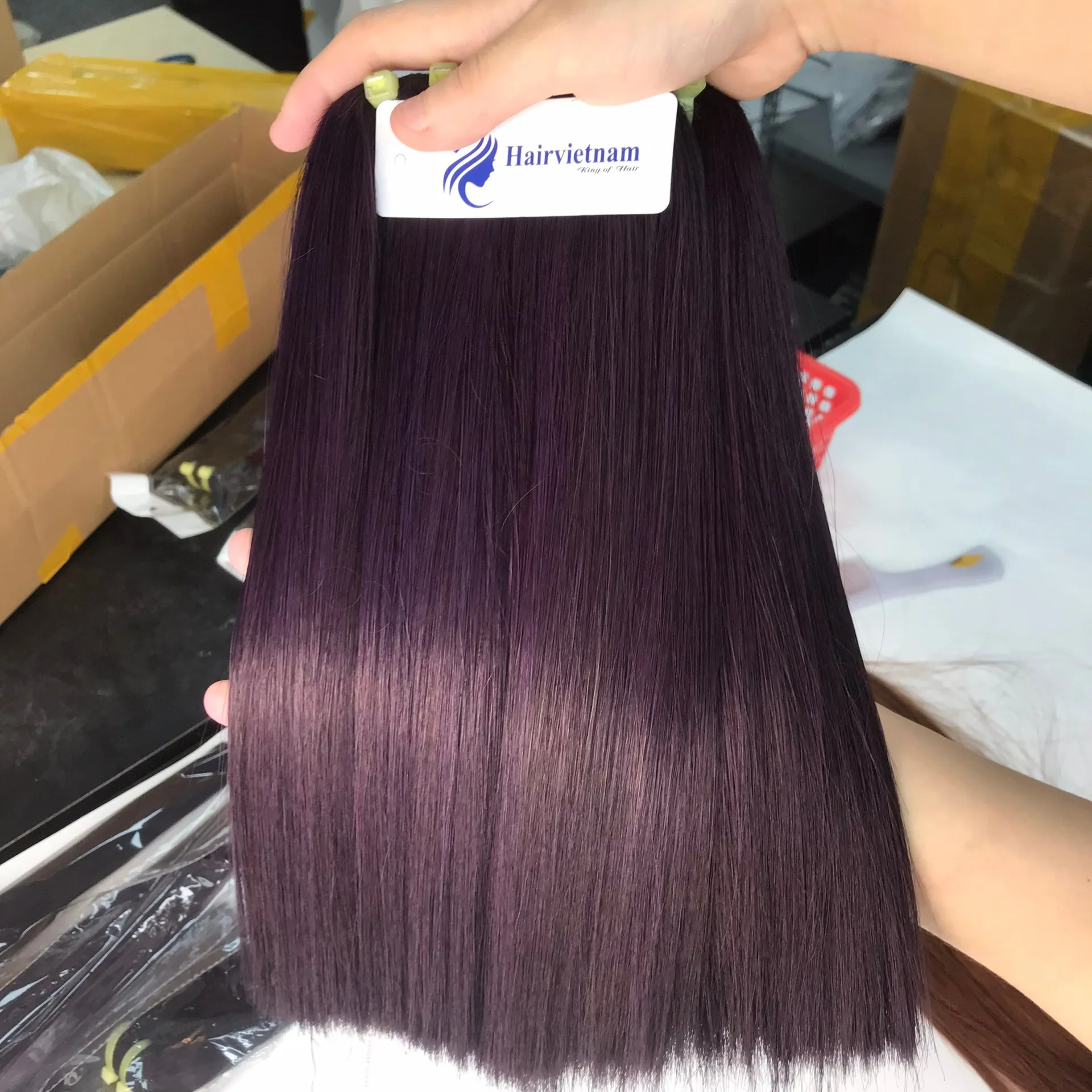 Purple bonestraight hair product made by 100% Vietnamese human hair weaves bundle human hair wigs