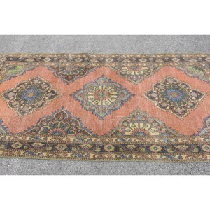 Alfombra turca Vintage de 4,5x9,7 pies, diseño clásico de retazos naranja y verde, área grande, rectángulo de lana para pasillo, Alfombra de látex para habitación - Product Image 4