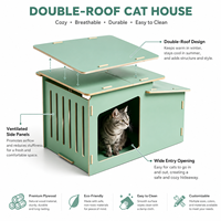 Meubles pour chats en bois design, maisonnette moderne pour chats avec double toit, finition en bois naturel, OEM ODM