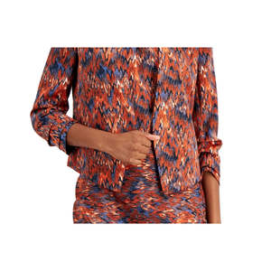 Blazer blu da donna Bar III XX-Small con stampa Ikat e maniche arricciate a tre quarti, giacca ricamata in tessuto - Product Image 3