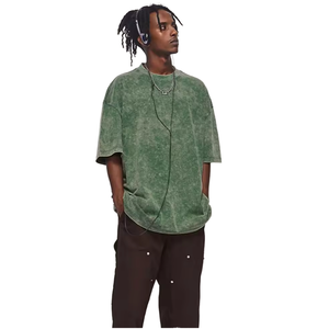 Camiseta Oversize para Hombre con Efecto Ácido, Estilo Hip Hop Vintage Verde, Manga Corta, Hombros Caídos, Streetwear - Product Image 1