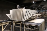 Table de chevet moderne Terraneo avec 2 tiroirs et glissières métalliques, fabrication italienne, bois mélaminé, chêne rayé