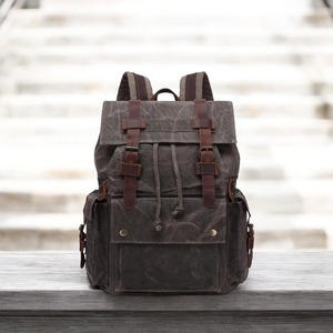 Sac à dos de luxe en cuir véritable et toile durable, pour voyages, plein air, école, travail, randonnée, unisexe, vintage, multi-poches, grande capacité, équipement - Product Image 3