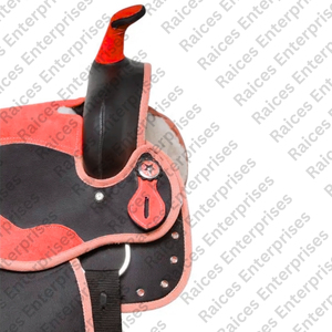 Vente en gros de selles de cheval western en cuir véritable de haute qualité, réutilisables, avec décoration en cristal, couleurs personnalisables : rose, rouge, fuchsia - Product Image 5