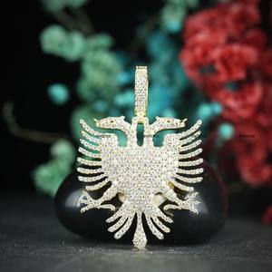 Double Headed Eagle <b>Pendant</b> Necklace in Sterling <b>Silver</b> with Moissanite Diamonds Hip Hop Style Yellow Gold Plated for <b>Men</b> Women - Product Image 1