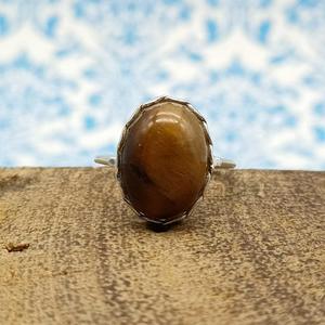 Tiger Eye Gemstone 925 Sterling Silver Bohemian Nepali Work Aceent Ring para niñas y mujeres Diseño trenzado Ajuste de plata - Product Image 4