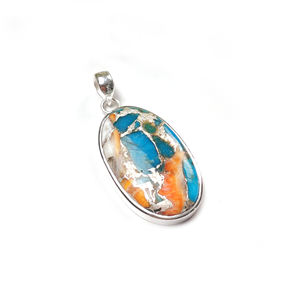 Pendentif ovale en argent sterling 925 avec coquille d'huître épineuse - Bijoux en pierres précieuses cabochon faits à la main, vente en gros - Product Image 1