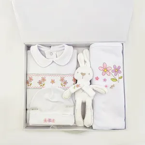 180g/m2 interlock 100% cotton full cotton 4 pieces high quality baby girl clothing gift set