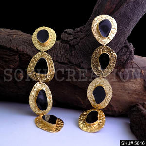 Boucles d'oreilles pendantes émaillées faites à la main en laiton plaqué or pour femme, style chrétien tendance - Product Image 3