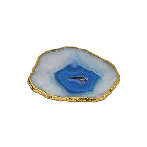 Dessous de verre moderne en pierre d'agate naturelle avec bordure dorée Décoration de vaisselle artisanale élégante pour maisons et hôtels au taux de gros - Product Image 1