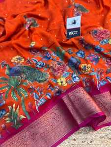 Sari Banarasi de Georgette para Mujer, Elegante y Moderno, con Bordado Completo en Zari y un Pallu Rico - Product Image 4