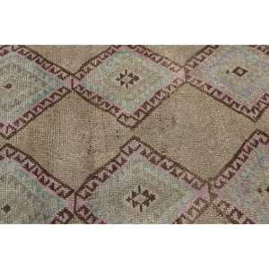 Vintage Rug, 3x9.7 ft Turkish Rug, <b>Brown</b> Floral <b>Wool</b> Rug - Product Image 5