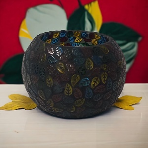 เชิงเทียนที่ให้คำปฏิญาณอย่างว่างเปล่าหรูหราที่วางเทียนที่มีสีสันลายใบไม้โมเสคแก้วโคมไฟเหยือกแก้วฟองทำด้วยมือของตกแต่งบ้าน - Product Image 4