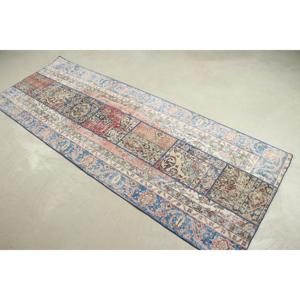 Alfombra turca vintage de 3x8.2 pies, alfombra de lana con motivos de plantas y árboles azules - Product Image 2