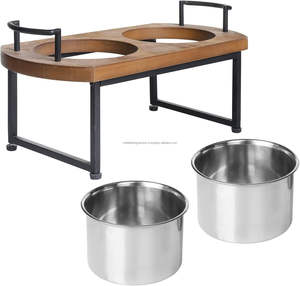 High Quality Rustic Burnt Wood Black Metal Elevated <b>Raised</b> <b>Dog</b> <b>Bowls</b> 2L 1L Capacity Stainless Steel Pet Feeder Small <b>Food</b> <b>Bowl</b> - Product Image 3