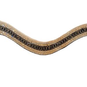 Banda para cejas de caballo de cuero negro hecha a mano en forma de onda de suministro al por mayor con cadena de diamante de cristales negros y transparentes de 5 filas de diseñador - Product Image 1