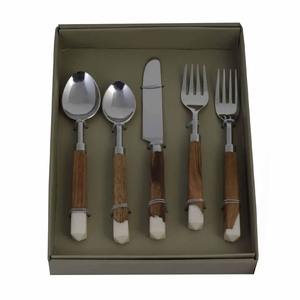 Poignées en bois Couverts Ensemble de 5 couverts en acier inoxydable Parfait pour la table à manger Ustensiles de cuisine Usage quotidien Couleur argent plaqué - Product Image 1