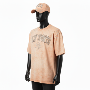 เสื้อยืดผู้ชายผ้าฝ้าย 100% ทรงหลวม พิมพ์ลาย เสื้อผู้ชายลายฟอกสี ผ้าฝ้ายคุณภาพสูง ฟอกสี  ติดกระดุม  รับสกรีนโลโก้ด้วยความร้อน - Product Image 4