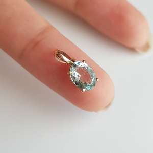 Pendentif en or massif 14 carats en forme de coussin avec aigue-marine, pierre de naissance de mars, collier de luxe romantique minimaliste fait main, cadeau pour elle, OEM - Product Image 5