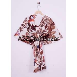 Nouvelle arrivée : robe kaftan en coton imprimé à la main, style ethnique, avec pompons, pour la plage, collection tendance été, cadeau pour elle - Product Image 5