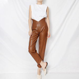 Pantalones de cuero ligeros fabricados por profesionales para mujer, pantalones de cuero para mujer de Color sólido de nuevo estilo Streetwear - Product Image 4