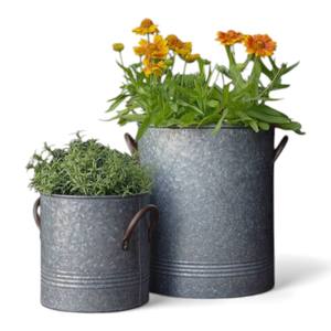 Jardinières cylindriques en métal galvanisé, pots de sol rustiques et industriels pour la décoration intérieure et le style de jardin extérieur - Product Image 3