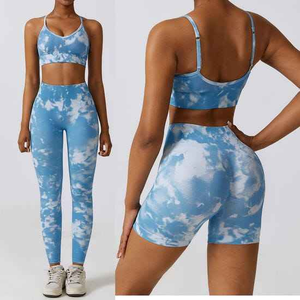 Ensemble de yoga 2 pièces pour femmes, taille haute, bretelles croisées, col carré, 100% polyester, séchage rapide, vêtements de sport - Product Image 3
