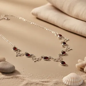 Collier en argent sterling 925 avec pierres précieuses pour femmes, mode, religieux, saphir, turquoise, agate, corail, quartz, coquille, motif numérique - Product Image 3