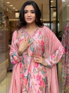 Digital Printed Design Adult Party Wear Kurta Set Muslin and Lace Work collection - Product Image 3