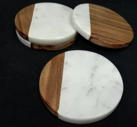 Juego de Posavasos de Mármol Blanco Pulido Hecho a Mano, Imitación Antigua, Colección de 4 Piezas - Product Image 2