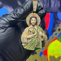 Pendentif Hip Hop personnalisé pour homme, en argent sterling 925 massif, fait main, avec diamants et émail plaqué or, motif Jésus 3D, style Buss Down