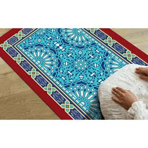 Tapis de prière bleu et rouge : Tapis de prière musulman, tapis imprimé, tapis fin non tissé - Product Image 2