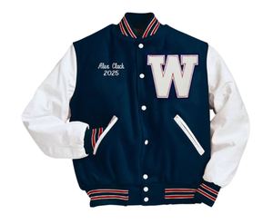 Logo personnalisé broderie classique support enduit respirant noir bleu clair Couple collège baseball hommes veste universitaire Letterman - Product Image 1