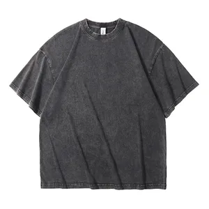 2024 alta calidad 250g100% algodón Regular Fit sólido cuello redondo manga corta lejía lavado camiseta desgastada para hombres