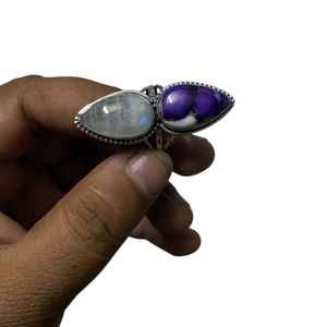 แหวนแต่งงานอัญมณีสีเงินแท้สำหรับผู้หญิงขายส่งเป็น925อัญมณีสีฟ้าและพลอยมูนสโตนตัดตามธรรมชาติ - Product Image 2