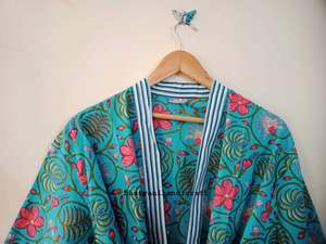 Kimono largo con estampado Floral, ropa de noche suave y cómoda, bata de baño de algodón, Kimono de novia para verano - Product Image 2