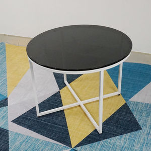 SFBT024 - Mesa de Sofá de Diseño Minimalista con Reposapiés Contemporáneo en Forma de Ch Thp y Vidrio Templado Negro - Product Image 1