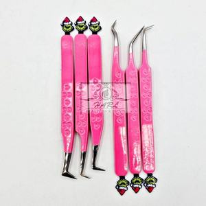 Nouvelle collection 2026, ensemble de pinces à extensions de cils, imprimé cœur rose, design personnalisé Grinch, acier inoxydable pointu, anti-magnétique - Product Image 2